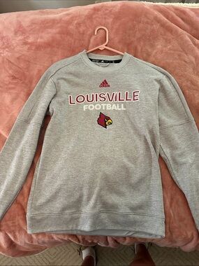 adidas Gray Louisville Football Crewneck with Cardinal Logo